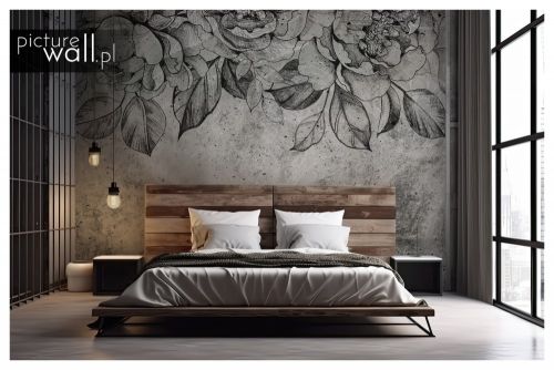 Fototapeta Szkicowane kwiaty u góry