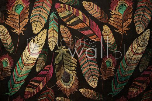 Fototapeta haftowane pióra ze złotem