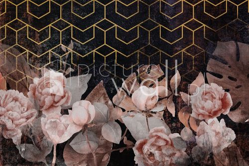 Fototapeta złote kwiaty glamour