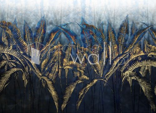 Fototapeta opalizujące liście bananowca ze złotem