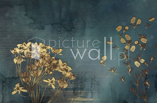 Fototapeta akwarelowe kwiaty ze złotem i turkusem