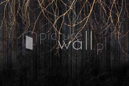 Fototapeta złote gałęzie na czarnym tle